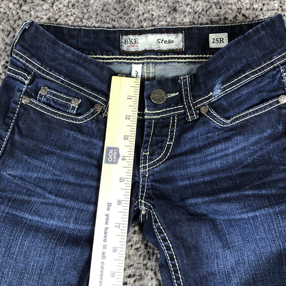 BKE Stella Straight Jeans Womens 25R Blue Med Wash Low Rise Slim Stretch Denim - Picture 5 of 14